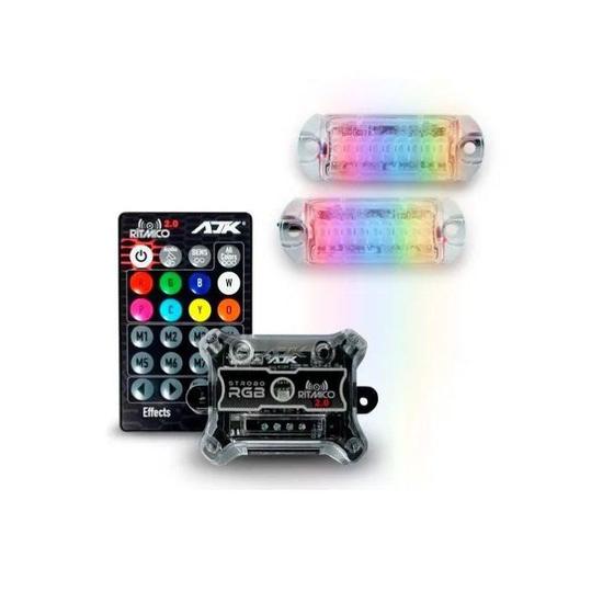 Kit Strobo Rítmico 2.0 AJK Central Com Controle + 2 Faróis Led RGB Menor preço em Kit Strobo Rítmico 2.0 AJK Central Com Controle + 2 Faróis Led RGB