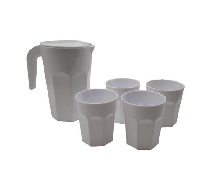 Imagem de Kit Suco 1 Jarra De 1,5 Litros Com 4 Copos De 400 Ml Branco