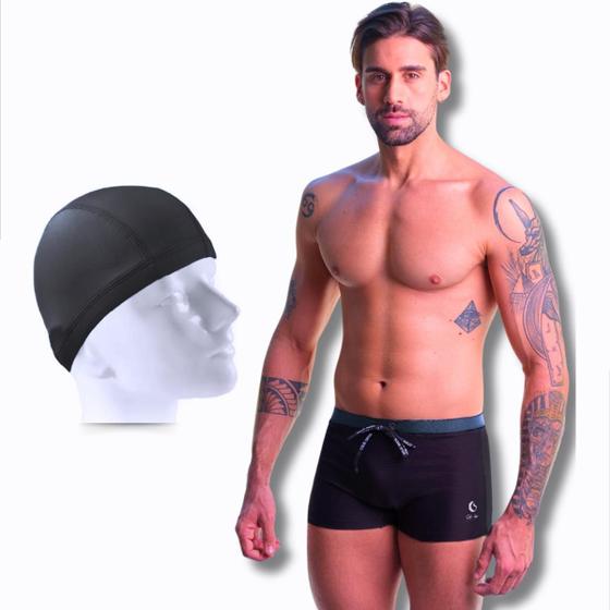 Imagem de Kit Sunga Boxer Masculina Com Touca de Natação Cobre Orelha