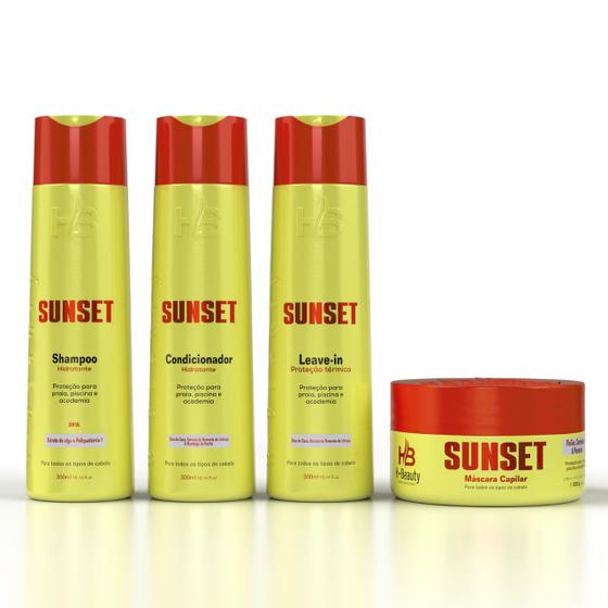 Imagem de Kit sunset 300ml proteção piscina, academia e praia (shampoo, condicionador, mascara e leave in) - hbeaty