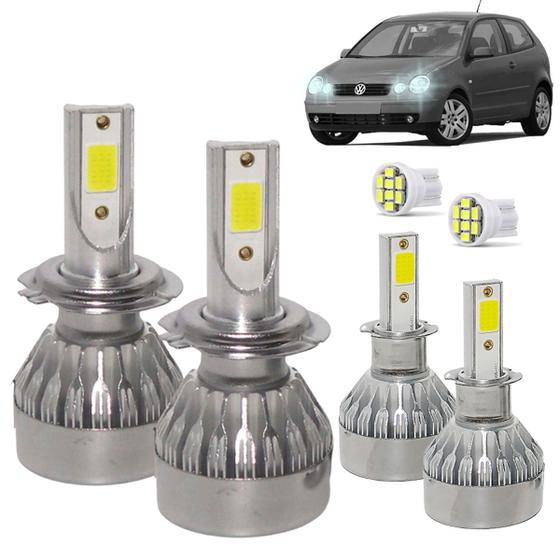 Imagem de Kit Super Led Polo 2002 a 2006 Farol Baixo H7 + Milha H3 20000 Lumens