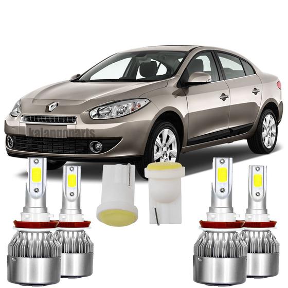 Imagem de Kit Super Led Renault Fluence Farol Milha Alto 6000k + Pingo T10