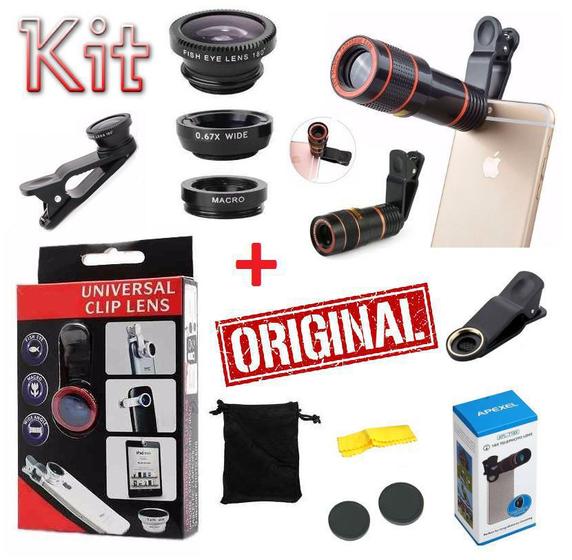 Imagem de Kit Super Luneta Lente Zoom 8x Celular Telescópica + Lentes 3x1 Universal Super Macro Wide Fish Eye Original