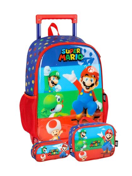 Imagem de Kit Super Mario Mochila De Rodas Lancheira Estojo Vermelho