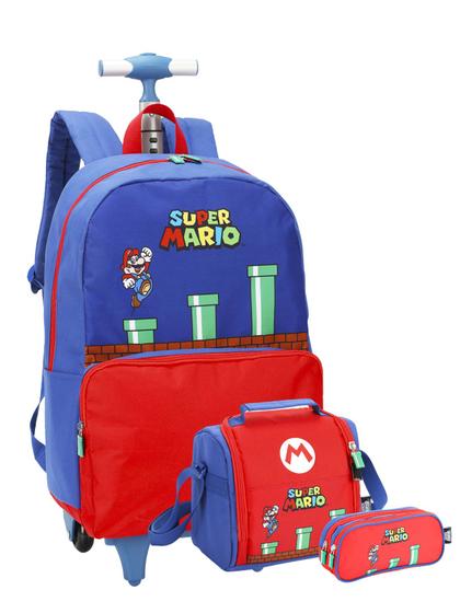 Imagem de Kit Super Mario Mochila Rodas + Lancheira + Estojo Duplo AZ