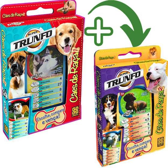 Imagem de Kit Super Trunfo Cães De Raça 1 E 2 C/2 Baralhos Grow