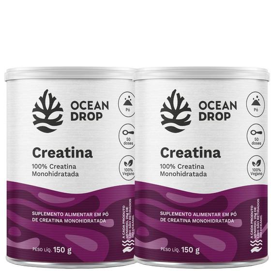 Imagem de Kit Suplemento 2 Creatina 300g Pura Vegana Ocean Drop - Rende 100 Porções