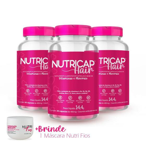 Kit Suplemento Alimentar Nutricap Hair 90 capsulas Tratamento 90 dias + Máscara NutriFios