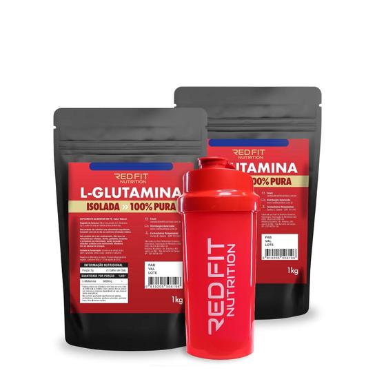 Imagem de Kit Suplemento em Pó Red Fit Nutrition 100% Puro Importado C/ Laudo Kit L-Glutamina 1Kg ( 2 Unidades )