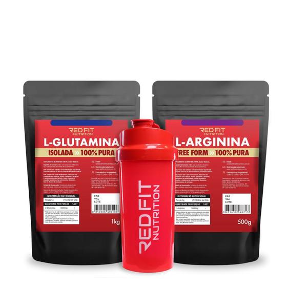 Imagem de Kit Suplemento em Pó Red Fit Nutrition 100% Puro Importado C/ Laudo L-Glutamina 1Kg L-Arginina 500g