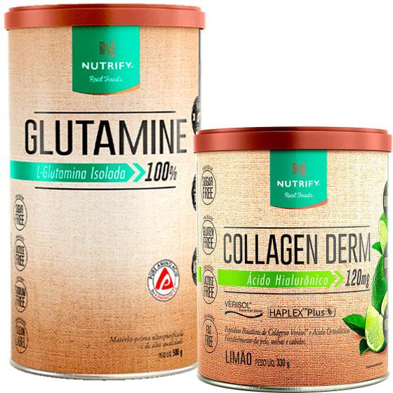 Imagem de Kit Suplemento Glutamina 100% Isolada Collagen Derm Limão Colágeno Vitaminas