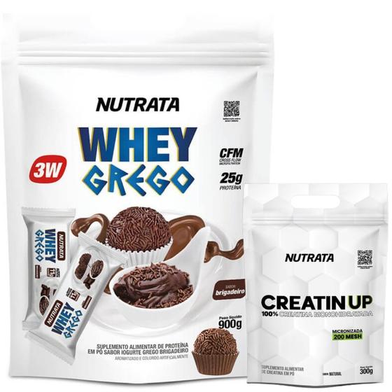 Imagem de Kit Suplemento Whey Grego 3W Nutrata 900g Creatina 300g Pura Refil