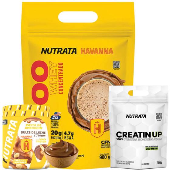 Imagem de Kit Suplemento Whey W100 + Pasta de amendoim Doce de Leite Havanna 900g Creatina 300g Pura Refil