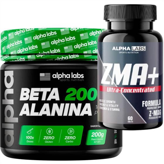 Imagem de Kit Suplementos Beta Alanina Pura 200g + Vitaminas Zma 60 cáps Alpha Labs