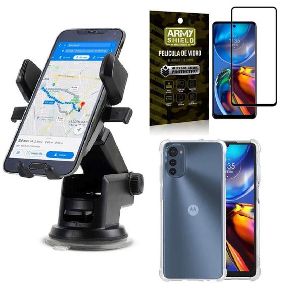 Imagem de Kit Suporte Automático Moto E32 com Capa e Película 3D Armyshield