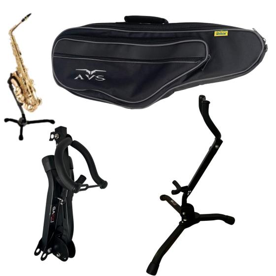 Imagem de Kit Suporte Chão Dobrável p Sax Alto + Capa Prime Qualidade