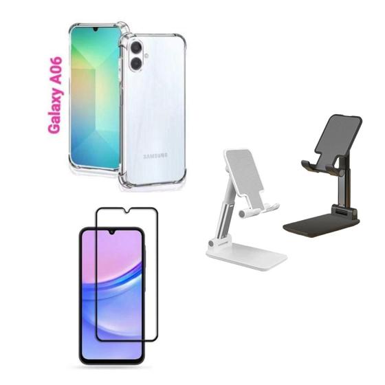 Imagem de Kit Suporte de Mesa Samsung Galaxy A06 + Capa + Pelicula De Vidro 3D