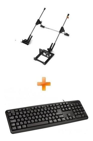 Imagem de Kit Suporte Ergonômico e Teclado Usb com Fio Usb Preto Escritório TS01