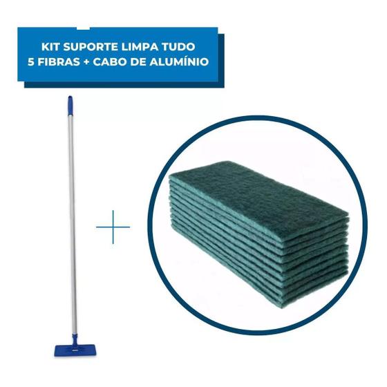 Imagem de Kit Suporte Limpa Tudo E Cabo Alumínio 1.40 M Com 5 Fibras de Limpeza Pesada Verde Para Pisos