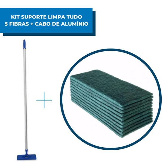 Imagem de Kit Suporte Para Fibra Limpa Tudo e Cabo Alumínio 1.40 M Com 5 Fibras Limpeza Pesada Azulejos Paredes