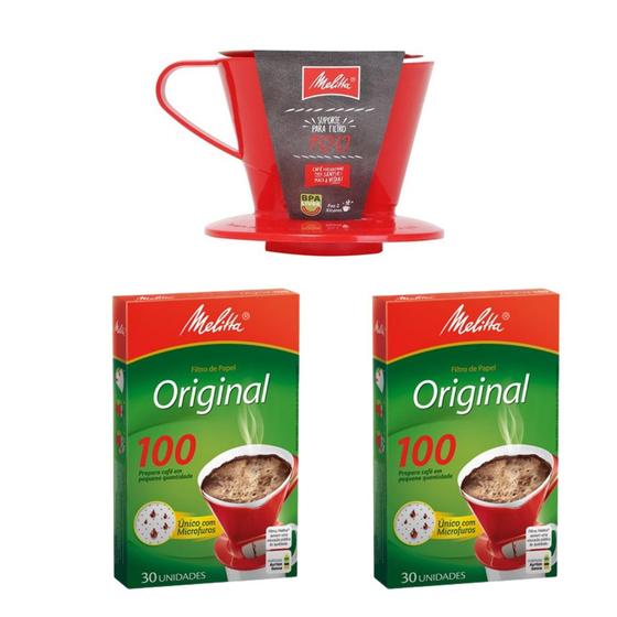 Imagem de kit Suporte Para Filtro 100 Vermelho + 2 Filtro de Papel 100 Melitta