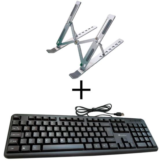 Imagem de Kit Suporte para Notebook Ergonômico aluminio e Teclado com Fio USB qte