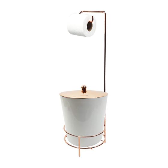 Kit Suporte Porta Papel Higiênico Lixeira 5L Tampa Pino Banheiro Branco Rose Gold - AMZ Menor preço em Kit Suporte Porta Papel Higiênico Lixeira 5L Tampa Pino Banheiro Branco Rose Gold - AMZ