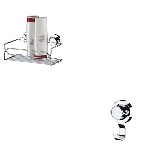 Imagem de Kit Suporte Retangular Porta Shampoo + Gancho Ventosa
