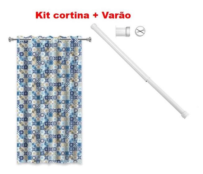 Imagem de Kit Suporte Varão Banheiro 90 Até 140cm + Cortina Box Lisboa
