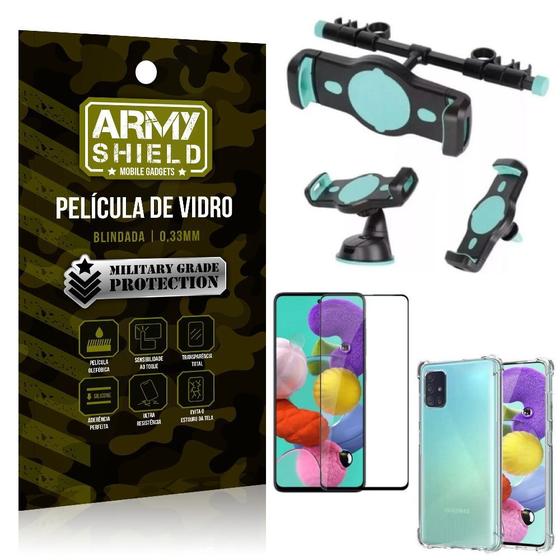 Imagem de Kit Suporte Veicular 3 em 1 Galaxy A51 + Película 3D + Capa Anti Impacto - Armyshield