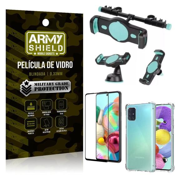 Imagem de Kit Suporte Veicular 3 em 1 Galaxy A71 + Película 3D + Capa Anti Impacto - Armyshield