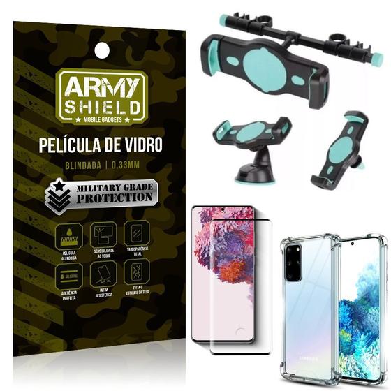 Imagem de Kit Suporte Veicular 3 em 1 Galaxy S20 Plus + Película 3D + Capa Anti Impacto - Armyshield