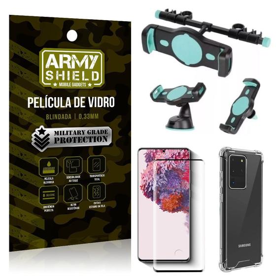 Imagem de Kit Suporte Veicular 3 em 1 Galaxy S20 Ultra + Película 3D + Capa Anti Impacto - Armyshield