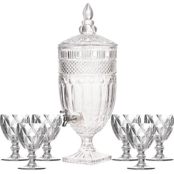 Imagem de Kit Suqueira Cristal 4,5L +Taças Água Diamante Total 7 Peças