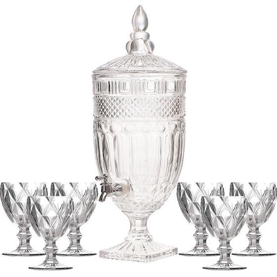 Imagem de Kit Suqueira Cristal 4,5L + Taças Água Diamante total 7pçs