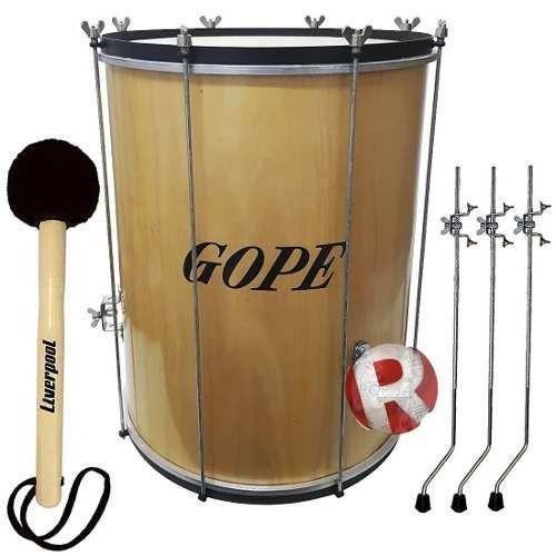 Imagem de Kit Surdo Gope Madeira 60Cm 18 Pele Couro Tripé + Baqueta