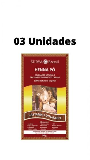 Imagem de Kit Surya Brasil Henna Pó Castanho Dourado 03 Unidades