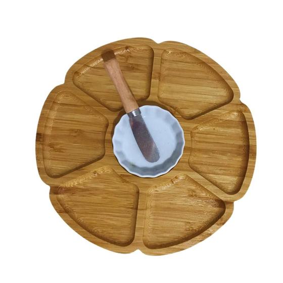 Imagem de Kit Tábua Petisqueira Flor Bambu com Utensílios 3 Peças Ø24,5cm