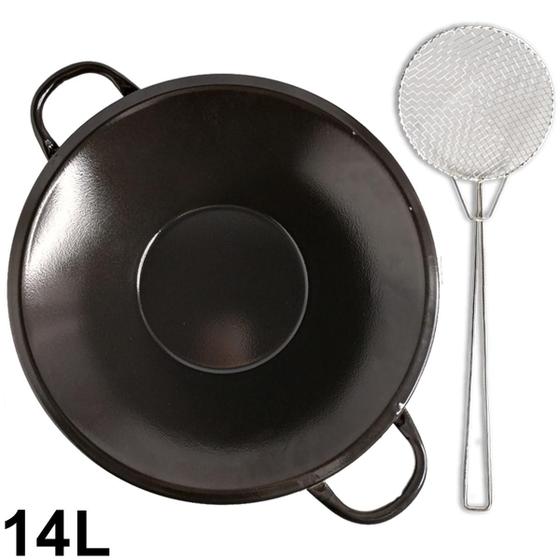 Kit Tacho Esmaltado Preto 14L+Escumadeira Fritura Pastel Lares Tacho