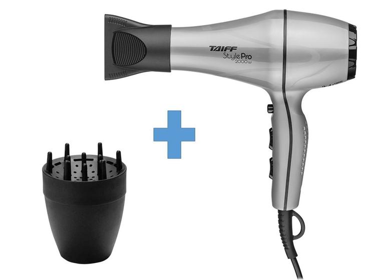 Imagem de Kit taiff - secador cabelo profissional style pro 2000w prata 220v + difusor novo smart