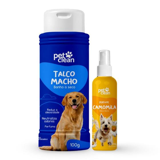 Imagem de Kit Talco Perfume cachorro gatos higiene pet banho a seco para caes neutraliza odor