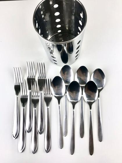 Imagem de Kit talher com 6 colher de sopa 6 garfo e um porta talher eficiente