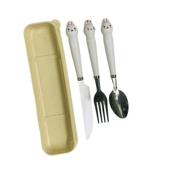 Imagem de Kit talher com gargo faca e colher com estojo para trabalho