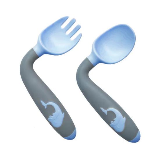 Imagem de Kit Talher Garfo E Colher Infantil De Silicone Flexível Refeição Treinamento Transição 2 Pçs Introdução Alimentar Para Bebê Criança 6m