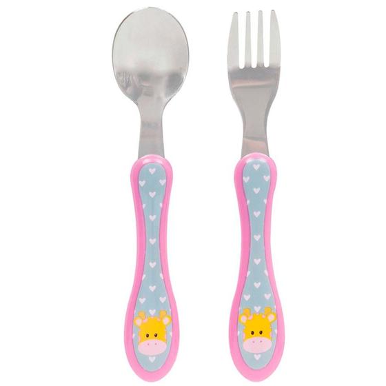 Imagem de Kit Talher Infantil - Colher e Garfo - Animal Fun - Girafinha - Buba