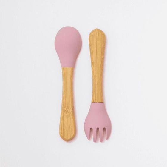 Imagem de Kit Talher Infantil de Bambu e Silicone Rosa Petit Piá