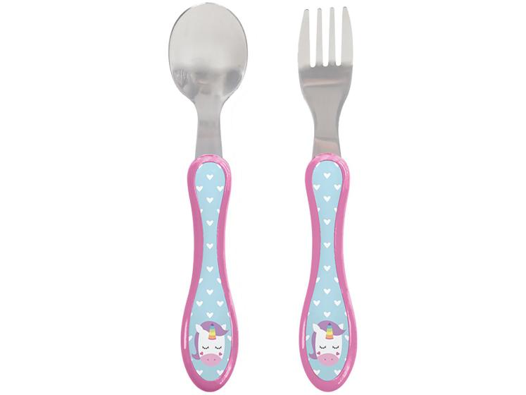 Imagem de Kit Talher Infantil Inox Buba Unicórnio Rosa e Azul 2 Peças