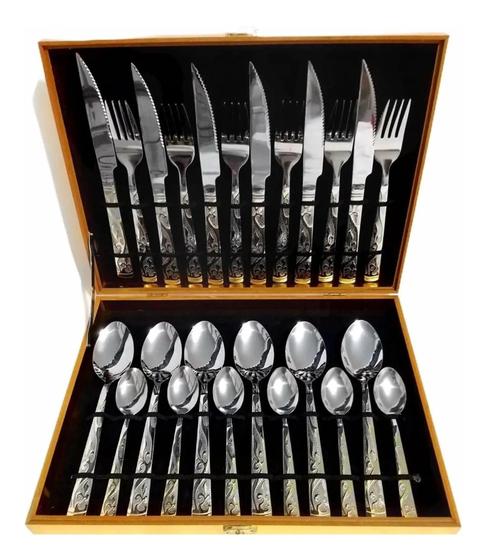 Kit Talheres 30 Peças Inox C/ Dourado + Maleta Menor preço em Kit Talheres 30 Peças Inox C/ Dourado + Maleta