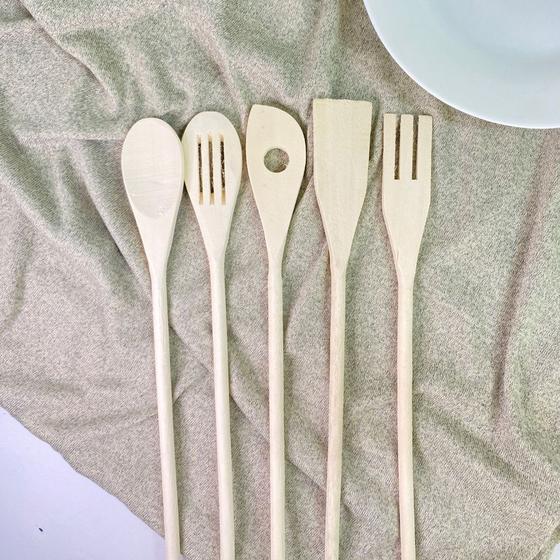 Imagem de Kit talheres de bambo 5 peças utensílio de cozinha sofisticada