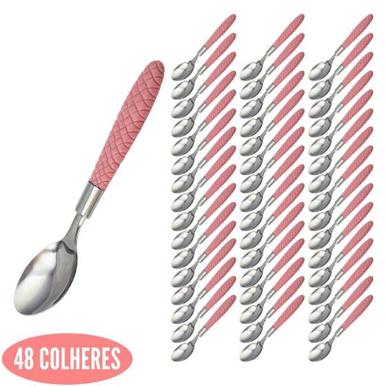 Imagem de Kit Talheres Decorado com 48 Colher Rosa Blumenau Aço Inox